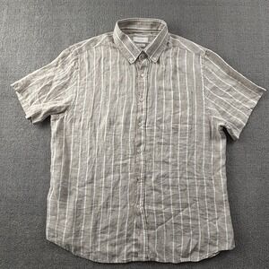 Porter And Ash Shirt Adult Extra Large Striped Button Up Linen Casual Men's